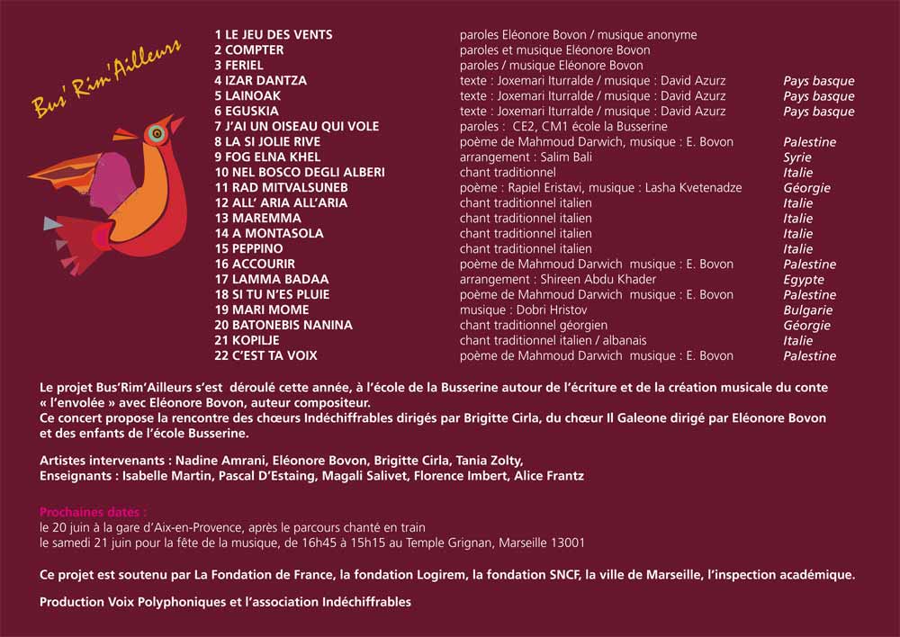 Flyer pour spectacle à la Busserine